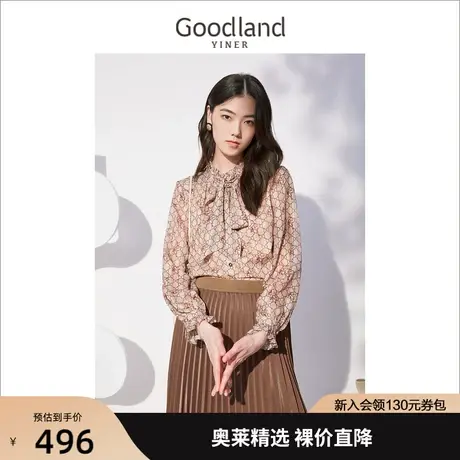 音儿美地女装2022秋新款复古喇叭袖上衣小众蝴蝶结衬衫商品大图