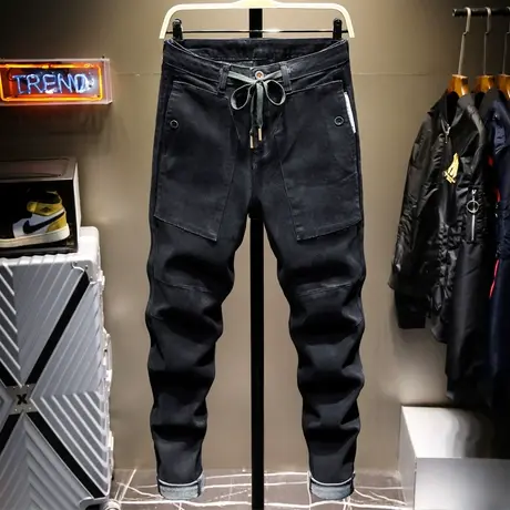 休闲长裤男松紧腰宽松韩版潮流工装裤潮牌黑色运动裤子男士春夏季图片