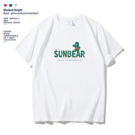 短袖t恤男夏季卡通小熊印花纯棉国潮宽松休闲圆领青少年体恤上衣商品大图