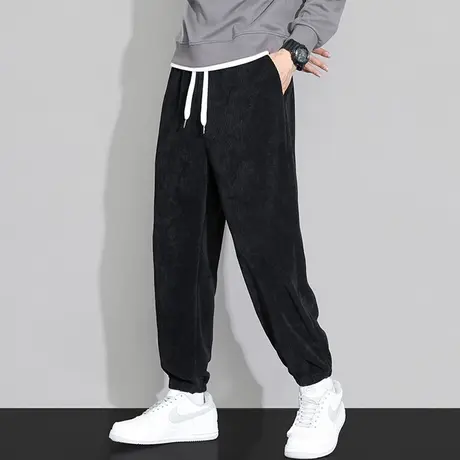 锥形束脚裤子男春秋款潮牌纯色九分男士运动裤青少年宽松休闲长裤图片