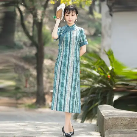 筠雅改良旗袍裙女夏季短袖小个子民国复古中式优雅气质中国风女装商品大图