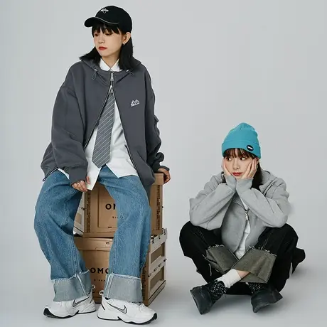 omont蛋挞家 休闲连帽卫衣外套女开衫宽松设计感上衣早秋季新款潮商品大图