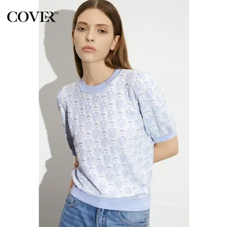 COVER夏季彩云纱丝绵混纺心形提花针织衫商品大图