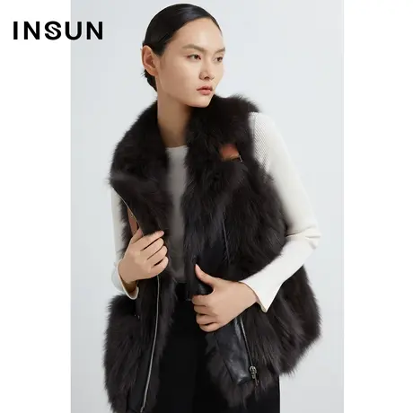 INSUN恩裳冬季狐狸毛皮马甲式皮草图片