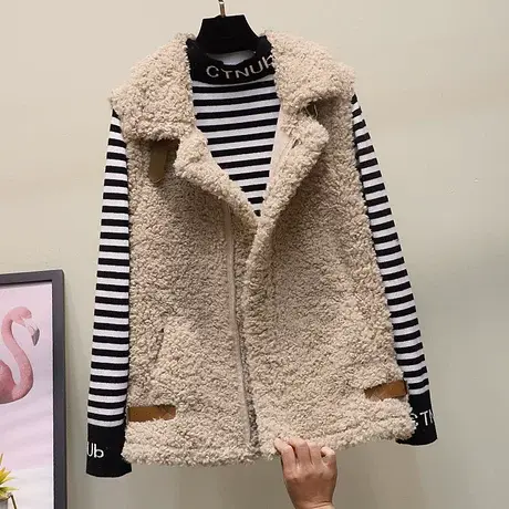 羊羔毛马夹女新2023秋冬外搭皮毛一体背心颗粒绒小马甲羊卷毛坎肩图片