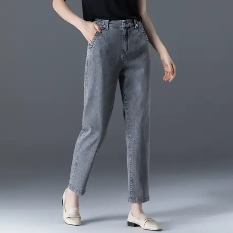 灰色牛仔裤女夏九分裤2025年新款夏季薄款妈妈裤休闲哈伦裤萝卜裤商品大图