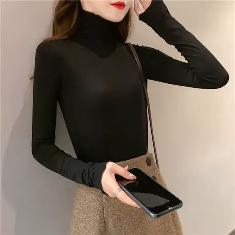 纯色2023早秋季百搭高领薄款打底衫女长袖t恤修身外穿内搭上衣潮图片