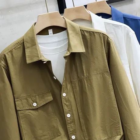 2023春秋新款纯棉日系工装衬衫男潮流宽松长袖休闲外穿衬衣男外套商品大图