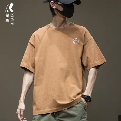 刺绣短袖t恤男胖子宽松大码男生上衣男士潮男半袖休闲加肥打底衫商品大图