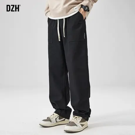 男生黑色纯棉裤子男款美式高街2024新款伞兵工装裤直筒伐木裤宽松商品大图