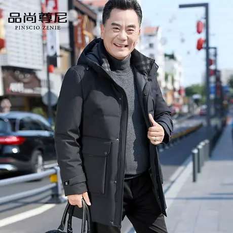 爸爸羽绒棉服冬装加厚简约大口袋设计连帽中长款棉衣中老年外套男商品大图