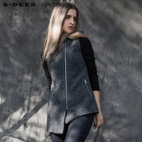 sdeer圣迪奥2018冬女装设计感文艺凸绣斜襟上衣S15481695商品大图