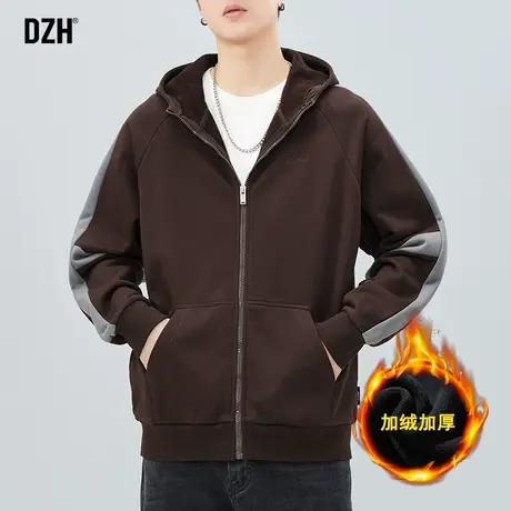 男生外套加绒开衫卫衣男冬季美式青少年长袖上衣2024新款加厚夹克商品大图