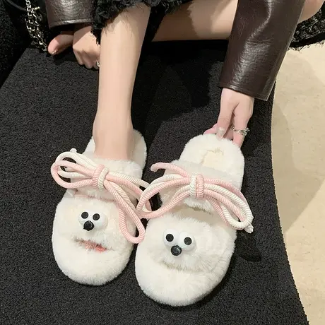 可爱增高厚底毛毛拖鞋女外穿2023秋冬新款防滑室内居家毛绒棉拖鞋商品大图