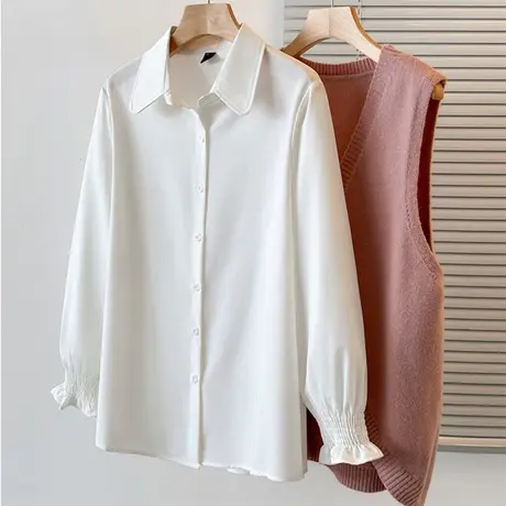 伊自尚2023年新款韩版大码胖mm秋装气质时尚百搭翻领衬衫上衣女潮商品大图