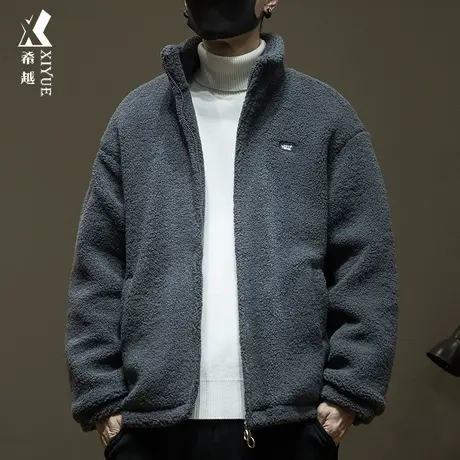 希越冬季羊羔绒立领外套男2023新款加棉加厚宽松大码男士保暖棉衣商品大图