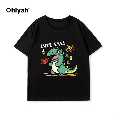 Ohlyah春夏新款卡通小恐龙印花宽松纯棉短袖T恤男女圆领情侣定制商品大图