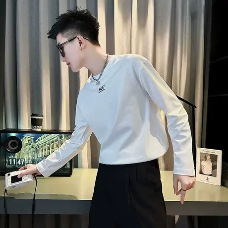 2023秋季休闲男小众简约设计宽松潮牌春秋季新款长袖上衣t恤体恤商品大图