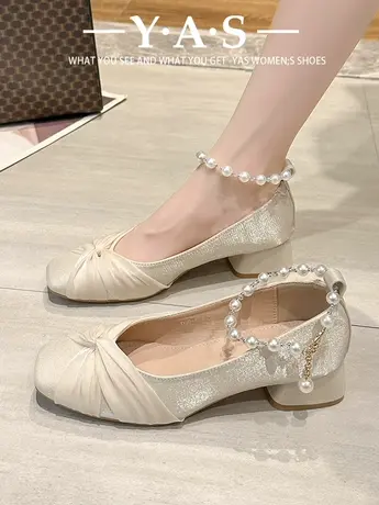 2024年春季新款晚晚鞋配裙子高跟粗跟仙女风温柔法式单鞋女伴娘鞋商品大图