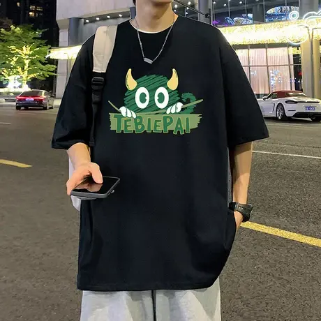 oversize短袖t恤男夏季纯棉卡通2023新款美式高街男装潮牌半袖ins商品大图