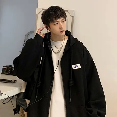 潮牌卫衣男春秋季复古vintage开衫宽松港风连帽男装vibe风外套潮商品大图