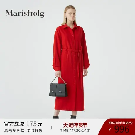 Marisfrolg玛丝菲尔羊毛2020年冬季新款红色长袖轻奢连衣裙裙子图片
