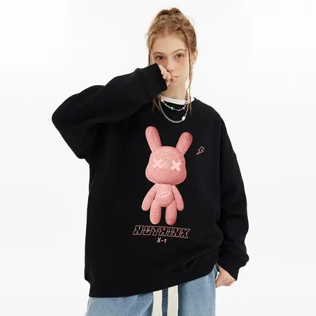 Nuthink国潮高街兔年无帽卫衣男潮ins中性风大码冬季加肥加大上衣商品大图