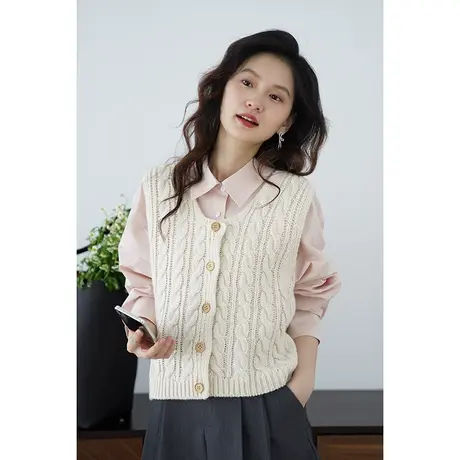 嘉茱莉2024新款针织背心马甲女小个子低圆领马甲小众麻花针织背心商品大图