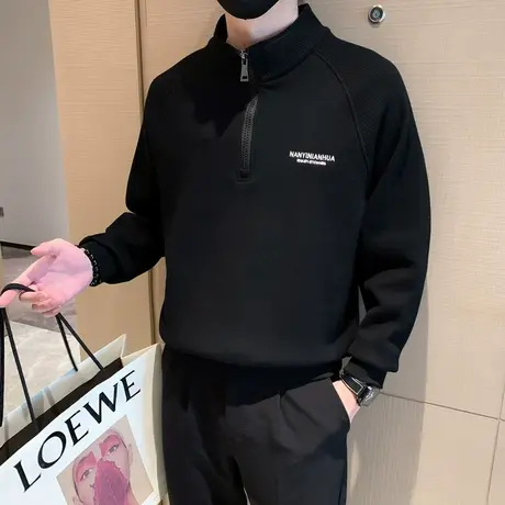 春季半拉链卫衣2024潮牌字母长袖T恤爆款休闲立领上衣体恤POLO衫商品大图