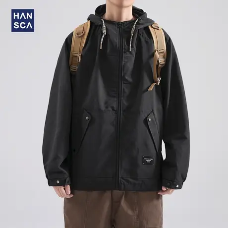 hansca户外连帽夹克男春秋款机能工装上衣防风防水立领登山服外套商品大图