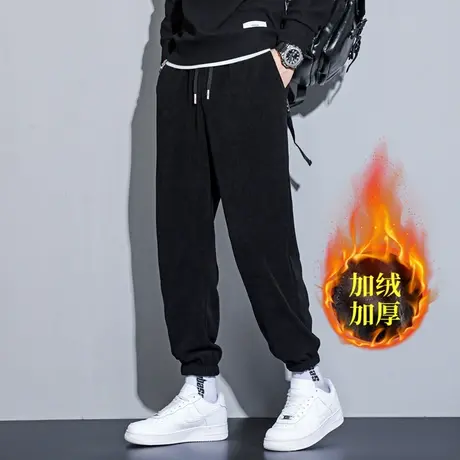 博奥绒休闲长裤子男士2023新款加绒束脚运动卫裤青少年秋冬季男装商品大图