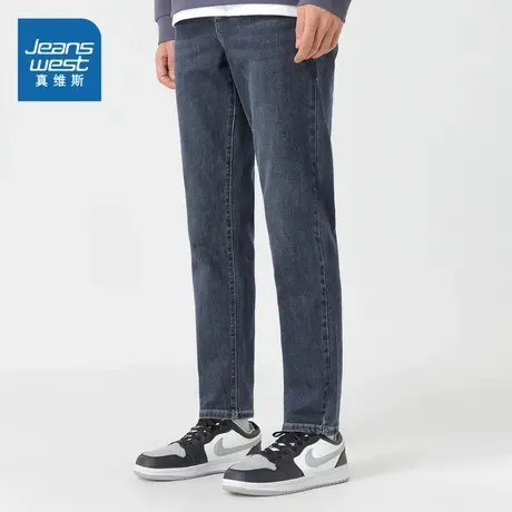 JW真维斯男装修身小脚牛仔裤2024春季新款舒适弹力环保纤维长裤男商品大图