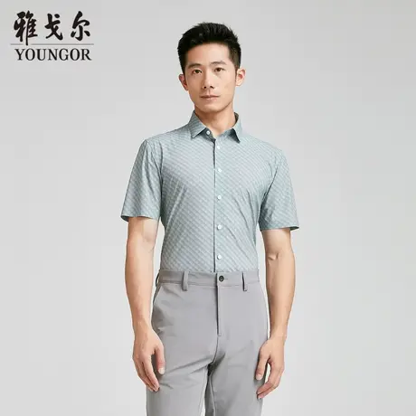 雅戈尔 商场同款男湖蓝印花TR短袖衬衫YSTR120721GFY商品大图