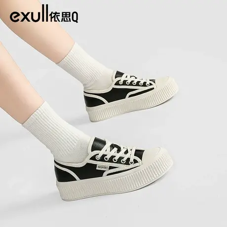 依思q超火小白鞋2024年春季厚底圆头低帮帆布鞋透气休闲百搭女鞋图片