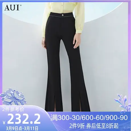 AUI黑色御姐气质职业喇叭裤女2023春秋新款百搭修身显瘦开叉长裤商品大图