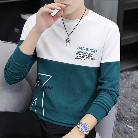 2023新款圆领长袖T恤男春秋季韩版潮流宽松打底衫秋装薄体恤卫衣商品大图