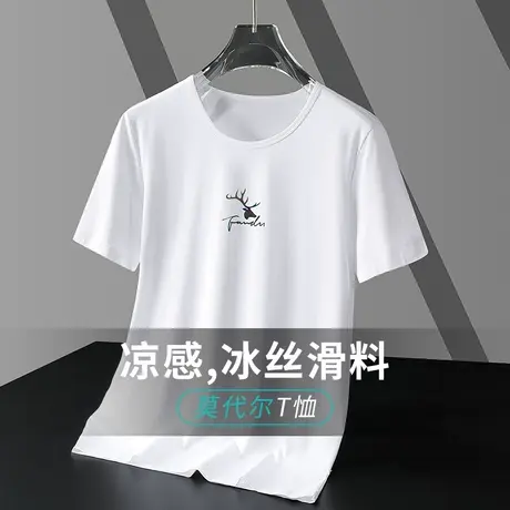莫代尔短袖t恤男装圆领上衣服潮流夏季冰丝速干凉感半袖白色体恤商品大图
