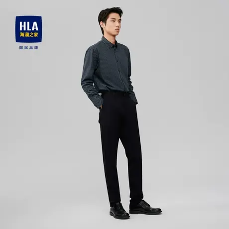 【加绒】HLA/海澜之家2023长袖衬衫保暖绒感制扣领条纹衬衫男商品大图
