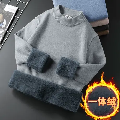 男士毛衣2023新款秋冬季一体绒半高领打底衫内搭中领针织衫毛线衣图片