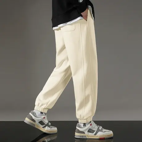 休闲长裤子男士秋冬潮流百搭加绒运动裤宽松小脚束脚九分抽绳卫裤商品大图