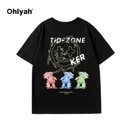 Ohlyah潮牌oversize纯棉短袖T恤女ins潮街头hiphop半袖上衣情侣潮商品大图