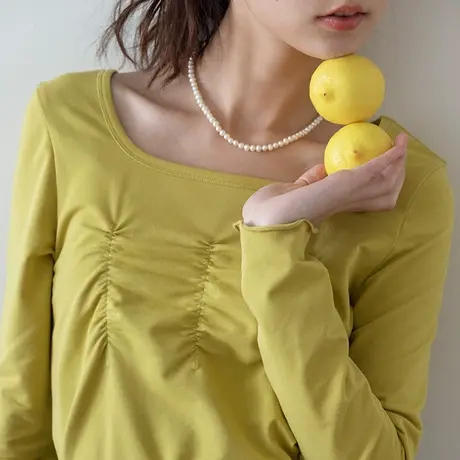 omont蛋挞家 复古褶皱短款修身长袖T恤女2022新款设计感小众上衣商品大图