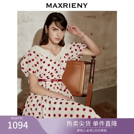 MAXRIENY短袖波点连衣裙女夏季泡泡袖公主裙中长款洋气复古赫本裙图片
