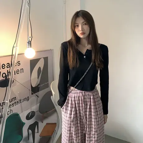 不规则长袖T恤女早秋辣妹短款设计感小众小个子别致打底上衣ins潮商品大图