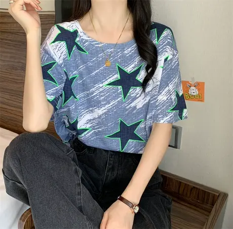 2023年夏季新款内搭短袖印花T恤女装打底衫早春学生上衣别致小众商品大图