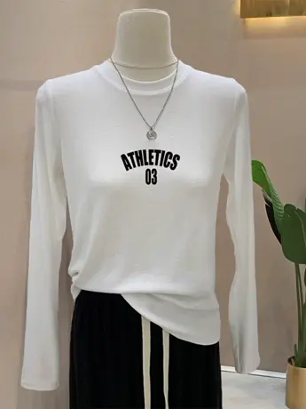 白色仿棉长袖t恤女2023秋季新款气质时尚洋气时髦内搭打底衫上衣图片