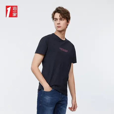 海一家简约字母印花新款舒适圆领时尚青年男士短袖T恤商品大图