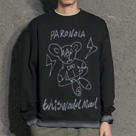 喷绘涂鸦男生卫衣潮ins春装男士上衣外套2021新款无帽潮牌春秋款图片