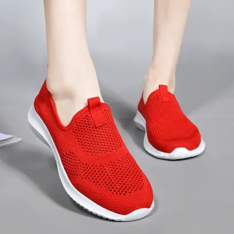 红色网鞋女2023新款平底网面鞋夏季套脚女鞋老北京布鞋妈妈红鞋子商品大图