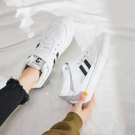 高帮小白鞋女2020新款百搭韩版ulzzang学生港风帆布板鞋休闲潮鞋商品大图